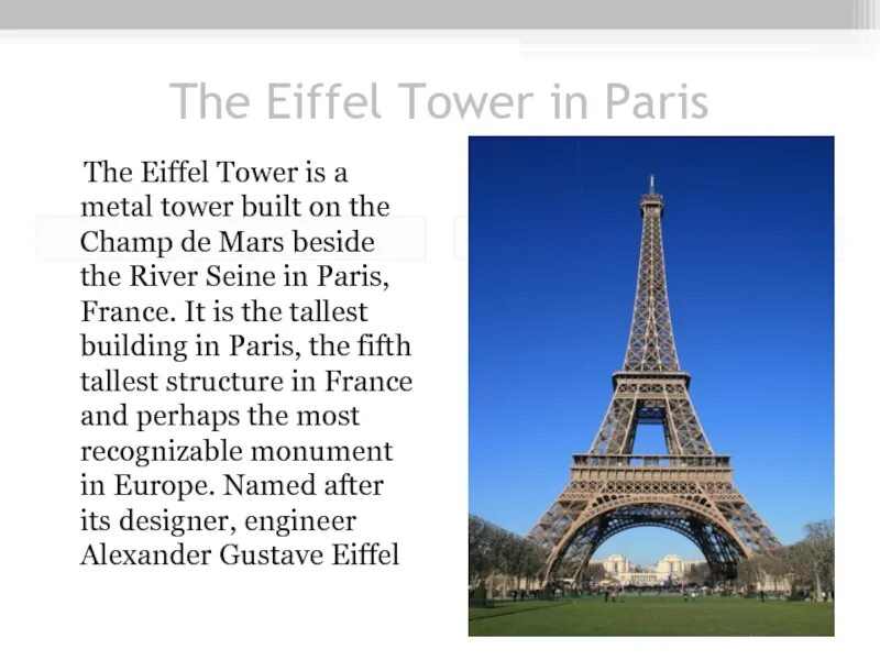 Eiffel Tower презентация. Эйфелевая башня на английском рассказ. Эйфелева башня презентация на английском. Эйфелева башня краткое описание.