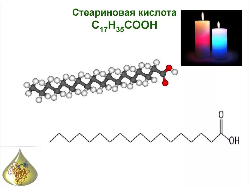 Стеариновая кислота формула химическая. Формула стеариновой кислоты кислоты. Модель молекулы стеариновой кислоты. Стеариновая октадекановая кислота формула. Стеариновая кислота презентация