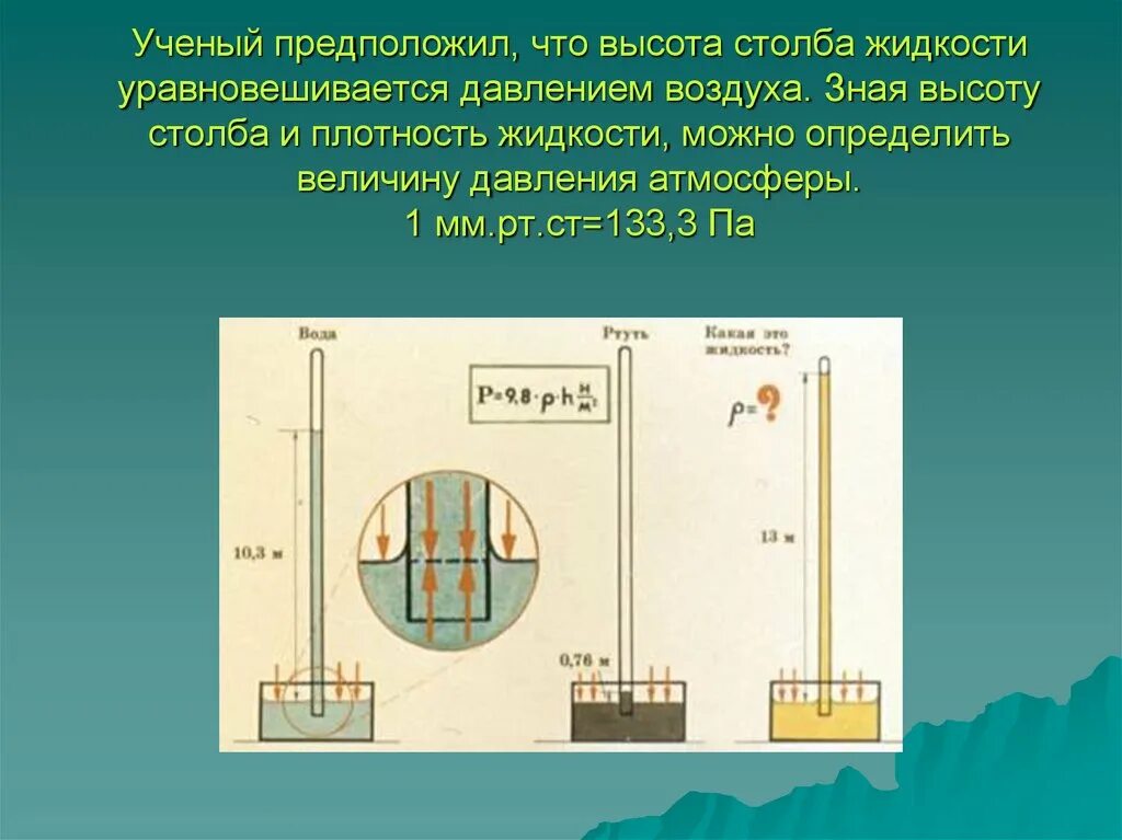 Столб воды 10 метров. Высота столба жидкости. Давление высоты столба жидкости. Давление высоты столба воды. Высота водяного столба и давление.