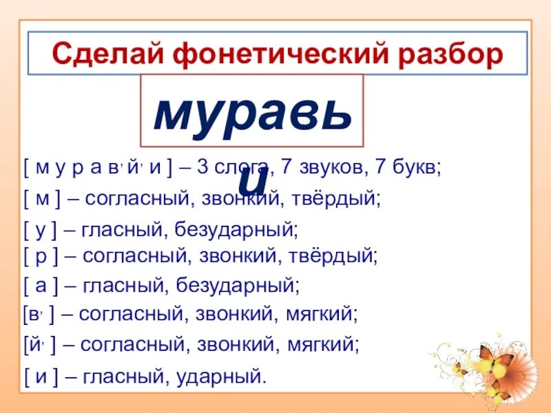 Шьют сколько звуков. Муравья разобрать фонетический разбор слова. Муравьи фонетический разбор 2 класс. Муравьи разбор слова 1 класс. Фонетический разбор слова муравьи 1 класс.