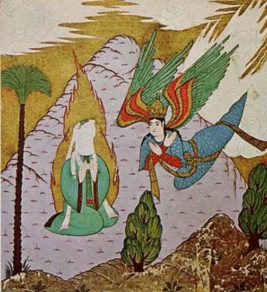 Откровение мухаммеда. Пророк Мухаммед и ангел Джабраил. Ангел-мукаррабун Джибриль. Ангел Джибриль в Исламе. Ангел Джибриль и пророк Мухаммед.