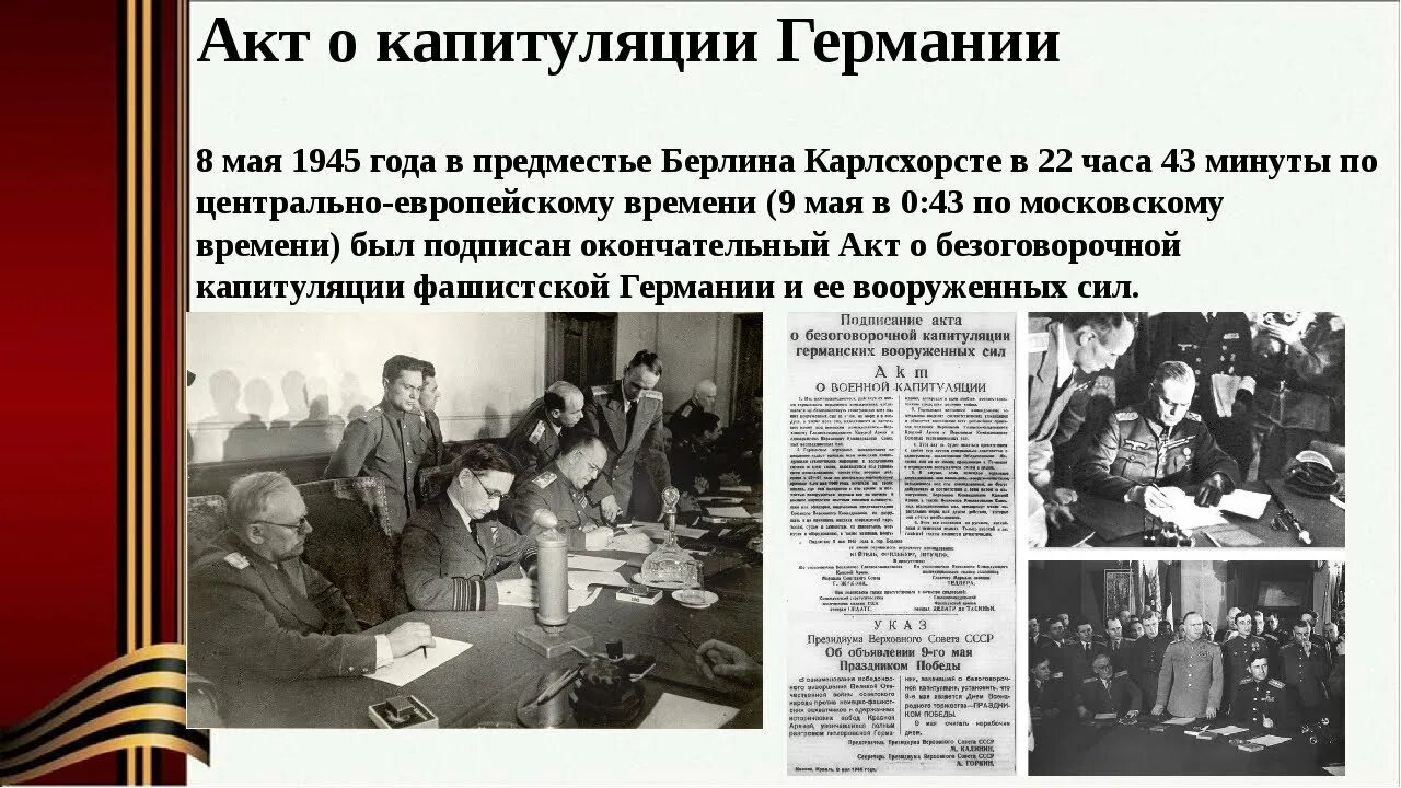 Подписание капитуляции германии 1945 дата