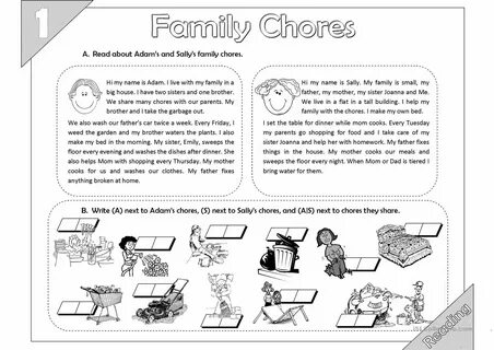 Family Chores: Reading (2 Pages) - English ESL Worksheets Esl Activities, E...