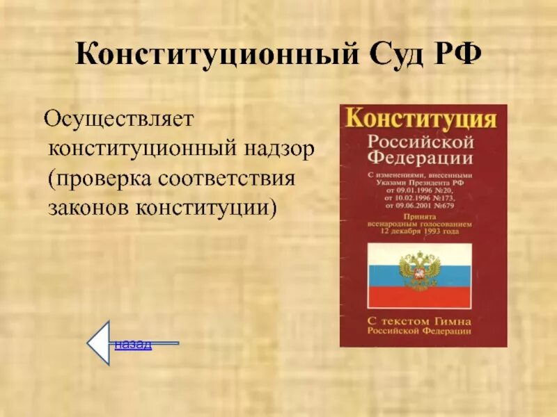 Тест конституционный суд рф. Конституционный суд осуществляет. Конституционный суд осуществляет надзор. Конституционный суд РФ осуществляет Конституционный. Конституционный суд презентация.