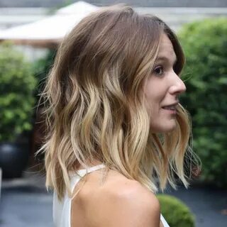 Messy Shoulder-Length Brown to Blonde Ombre Bob.
