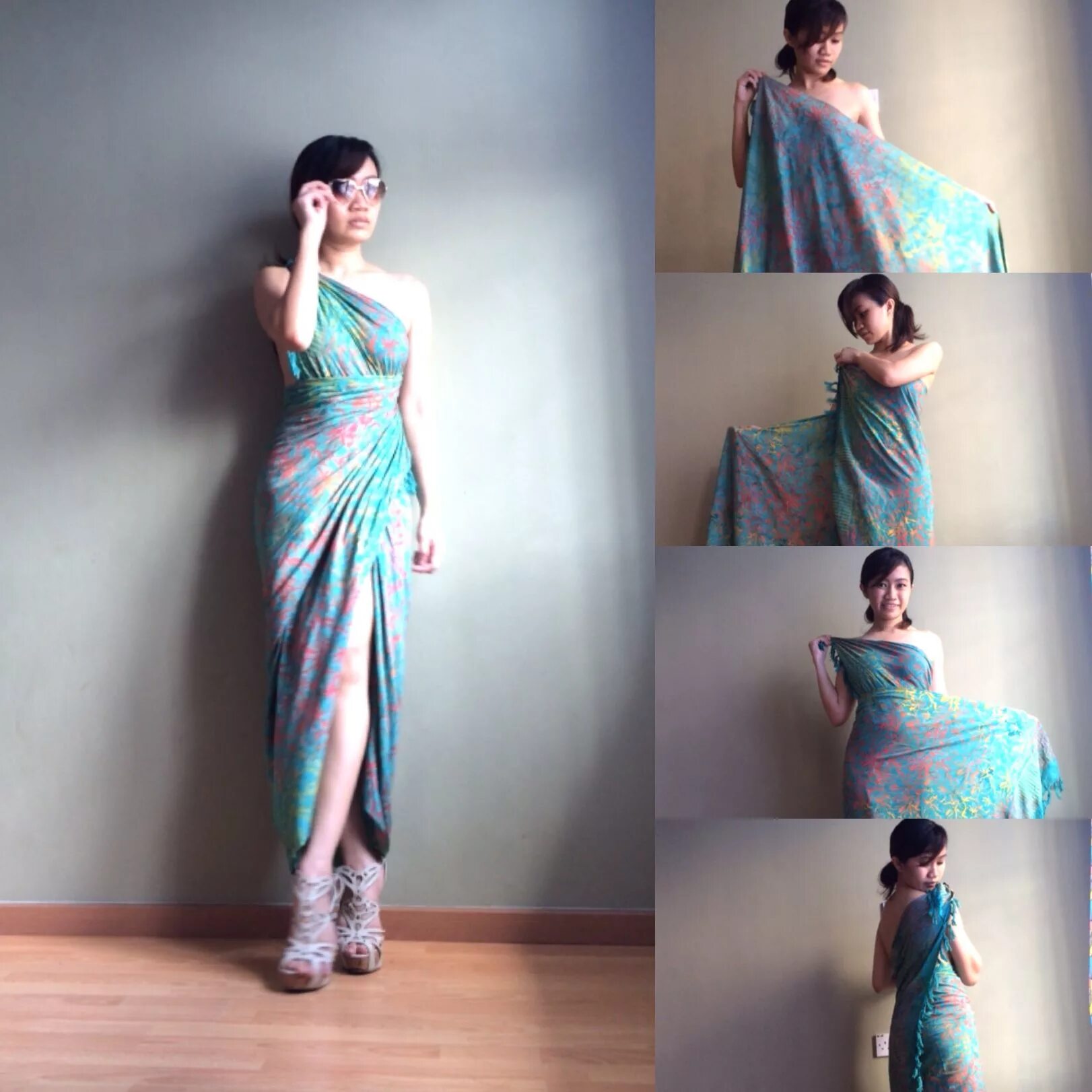 Платье трансформер. Платье из шарфа. Фотосессия с куском ткани. Платье для пляжа. Одежда из цельного куска ткани.