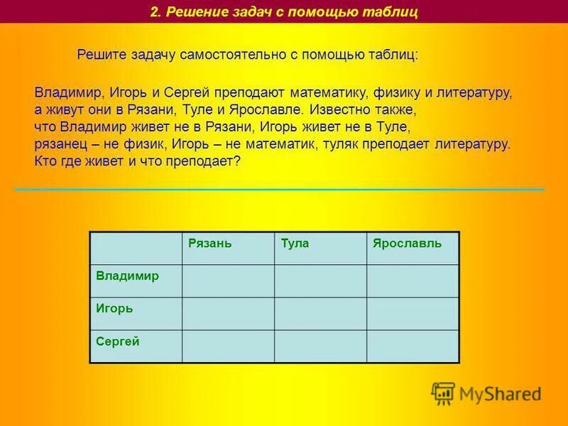 Составить логическую задачу самостоятельно. Задачи на логику решение с помощью таблиц. Решение задач при помощи таблиц 4 класс. Задачи с помощью таблицы 2 класс. Табличное решение логических задач 3 класс.