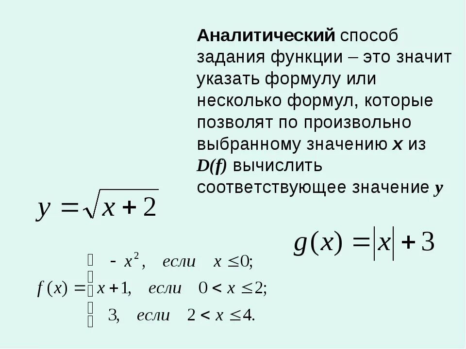 Понятие функции 8 класс алгебра презентация. Аналитический способ задания функции. Пример аналитического задания функции. Аналитический способ задания функции примеры. Аналитическое задание функции.