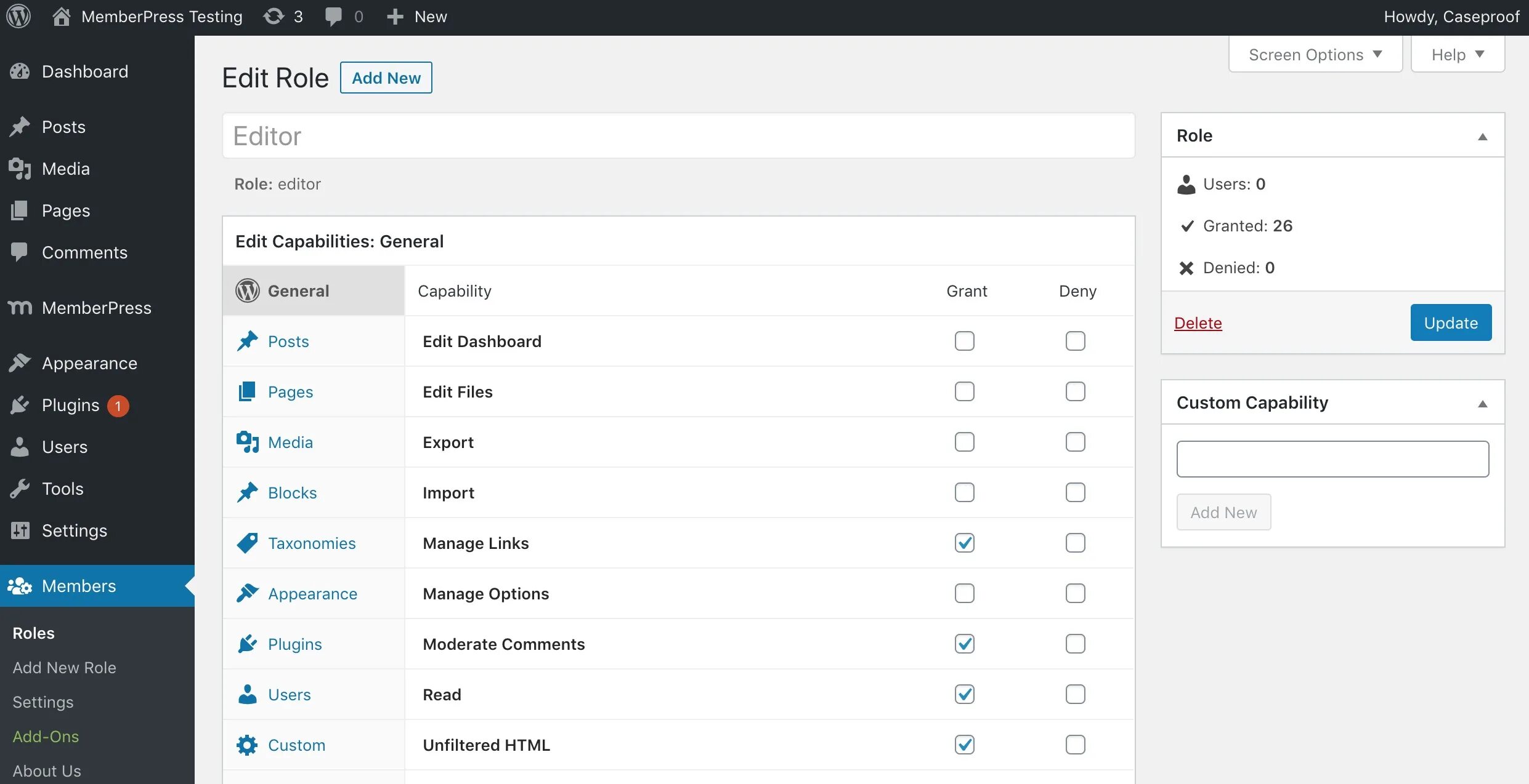 User 1 edit. The role of users. wordpress скриншоты. dashboard editor. плагины карусели на вордпрессе.