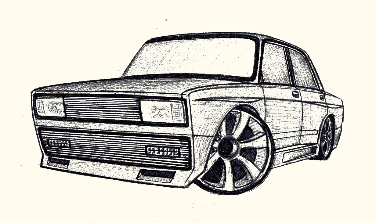 ВАЗ 2107 карандашом. ВАЗ[ 2107 рисунок тюнингованный. Рисунки Жигули ВАЗ 2107. Тюнинговая ВАЗ 2107 рисунок.
