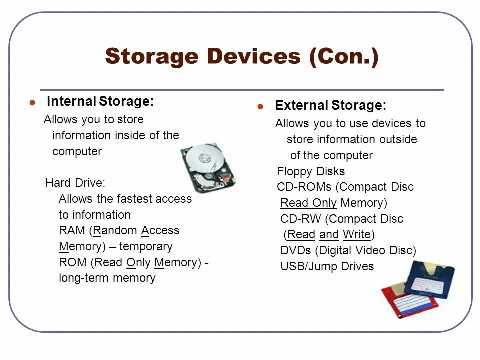 Computer storage devices. Computer devices презентация. internal devices of computer. external storage device. computer device на английском урок.