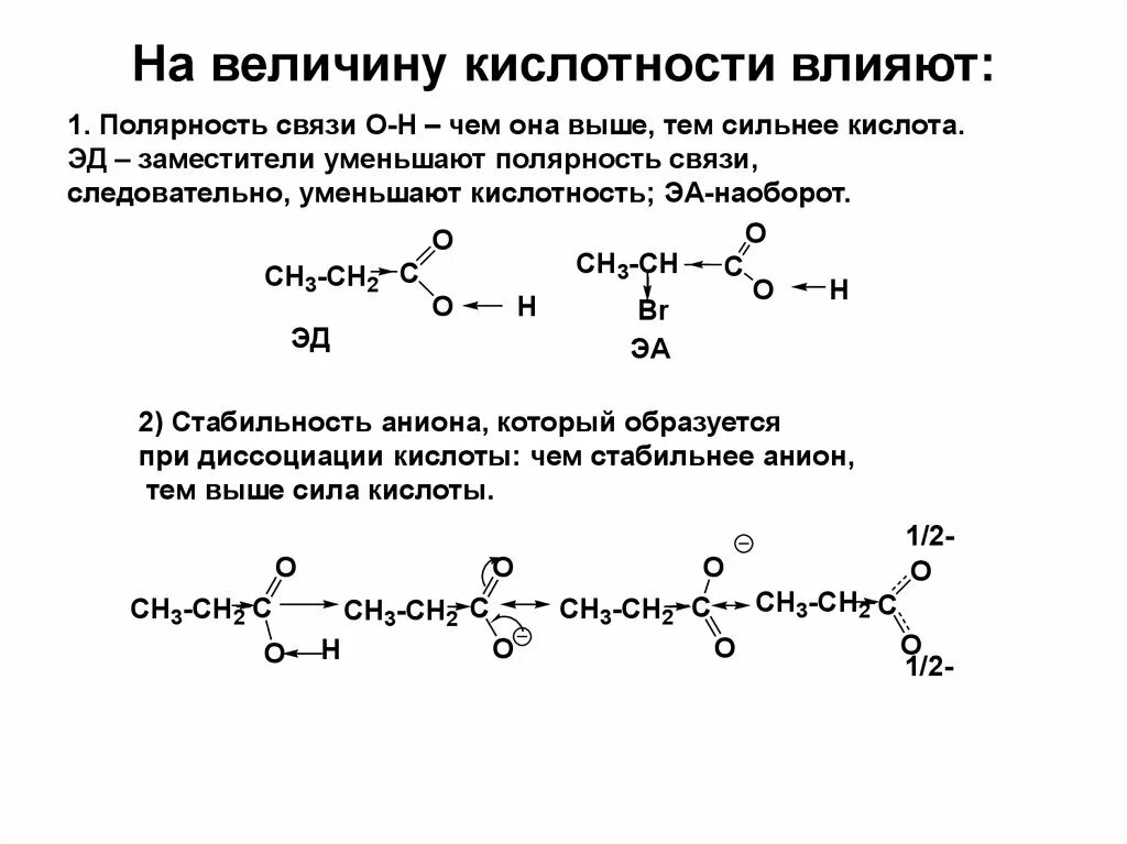 Двойная связь влияние на кислотность. Влияние кислотности. Влияние заместителей на кислотность. Факторы влияющие на величину кислотности.