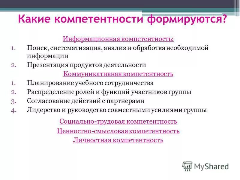зоны развития компетенций. степень сформированности компетенций. извлечение и первичная обработка информации.