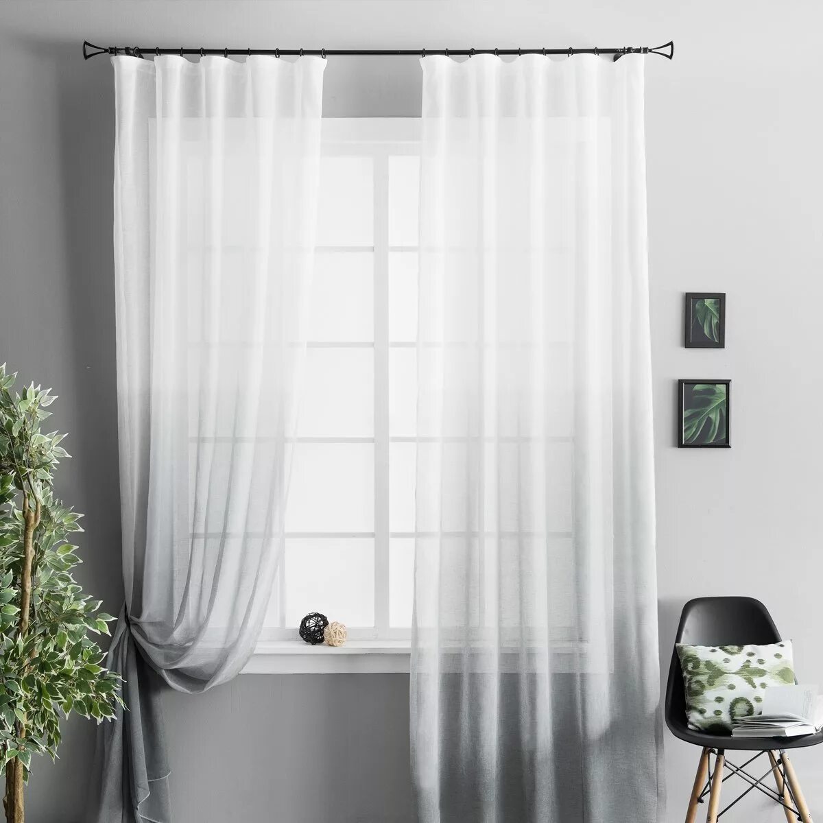 Grey Linen Sheer Curtains for Living Room Gray Bedroom sheers 2 Panels Gray shee