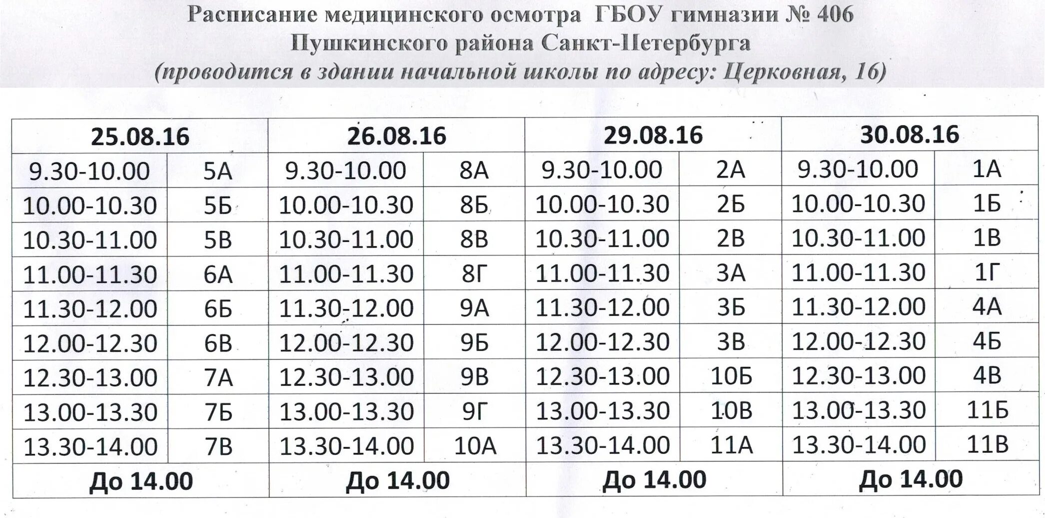 Расписания 406 москва подольск. Расписание медицинского класса. Расписание медосмотров в школах. 406 Гимназия Пушкинский район начальная школа.