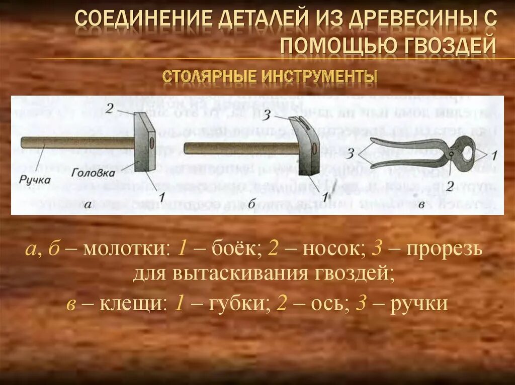 Для соединения деталей используют. Соединение деталей из древесины гвоздями. Соединение деталей с помощью гвоздей. Инструменты для соединения деталей гвоздями. Соединение деталей из дерева.