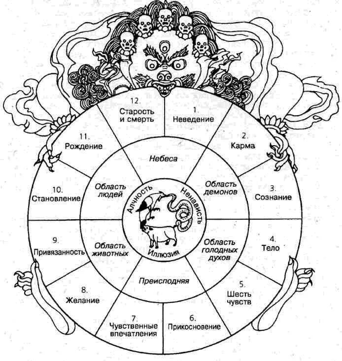 Бхавачакра колесо бытия. Колесо бытия в буддизме схема. Круг Сансары в буддизме схема. 12 7 22 кармический