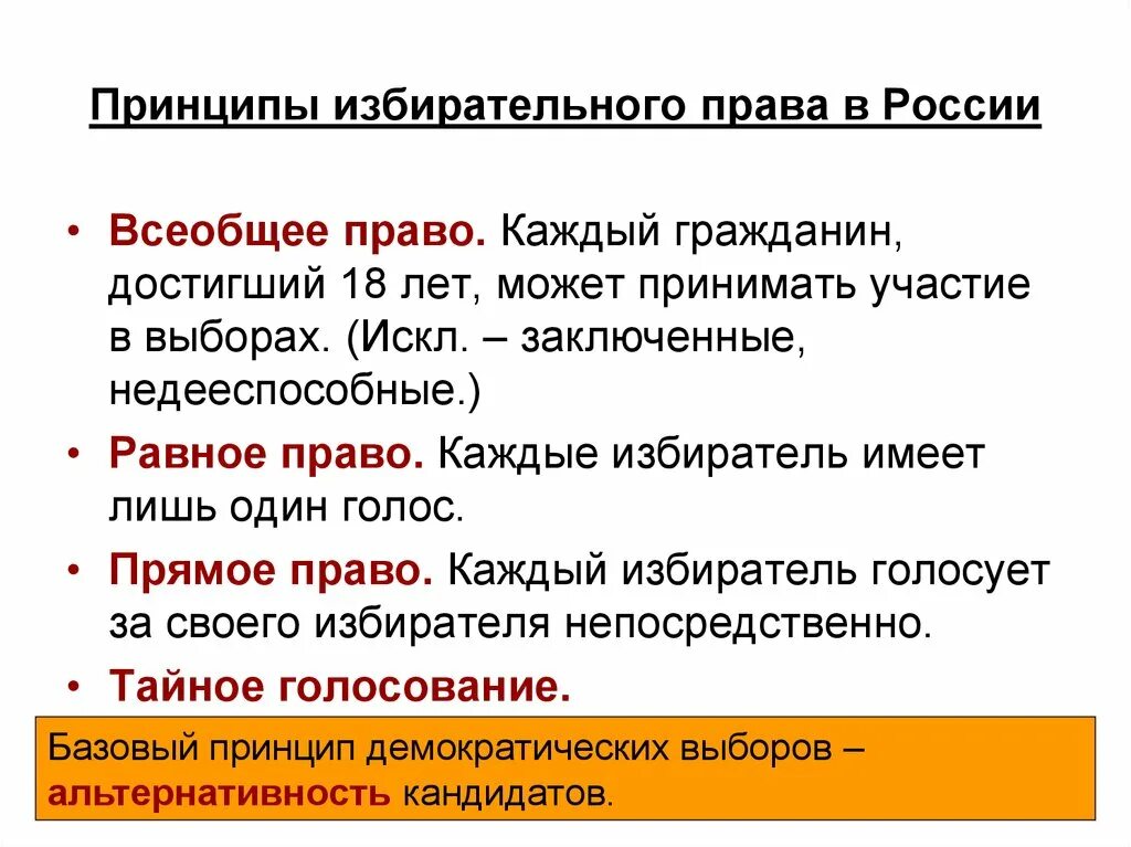 Избирательное право в РФ принципы. Всеобщее избирательное право принципы. Принцип прямого равного тайного голосования