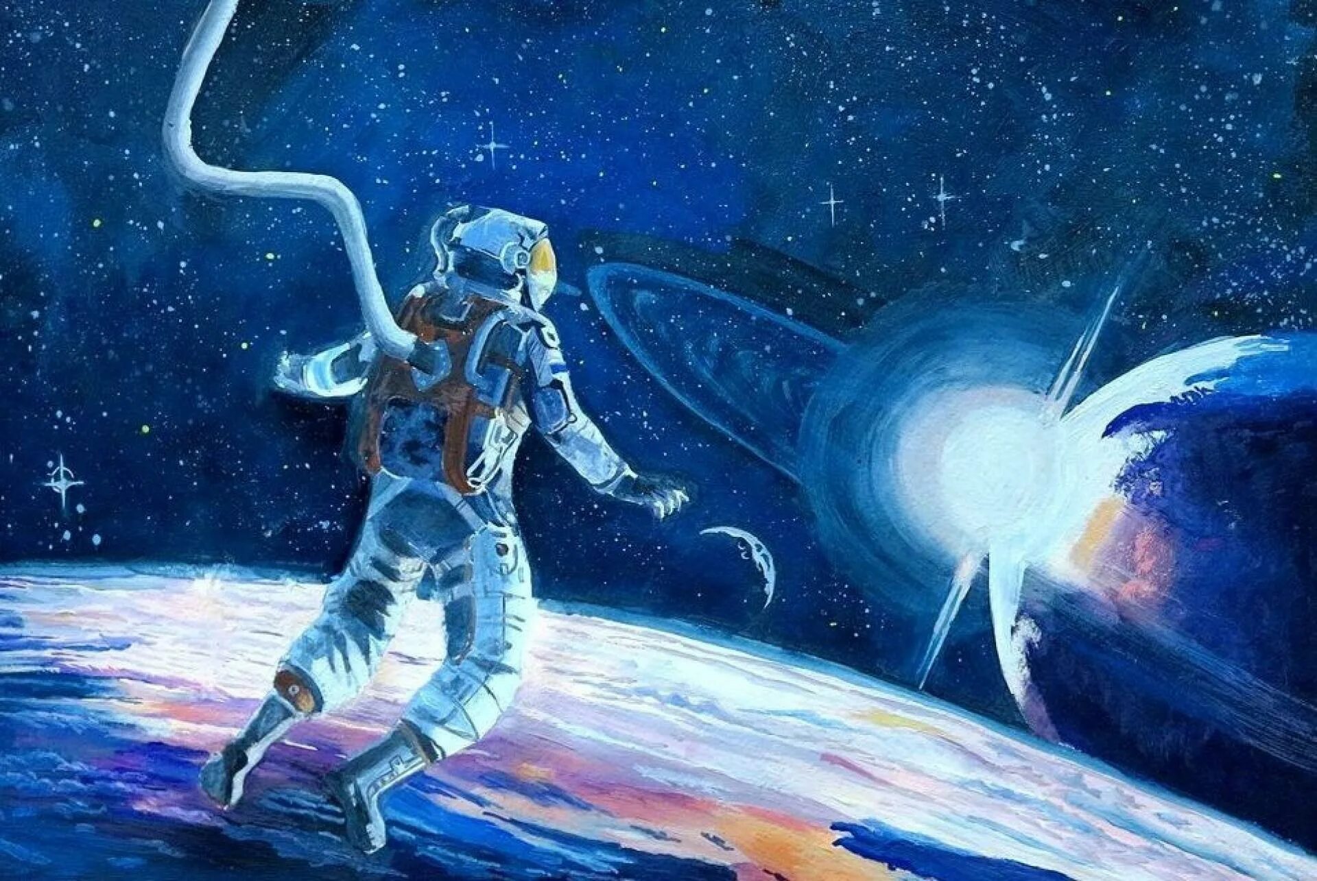 Первый путь к звездам. Рисунок на космическую тему. Космическая живопись. Картина космос. Тема космос.