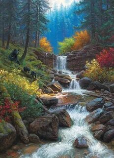 Картина водопад лес
