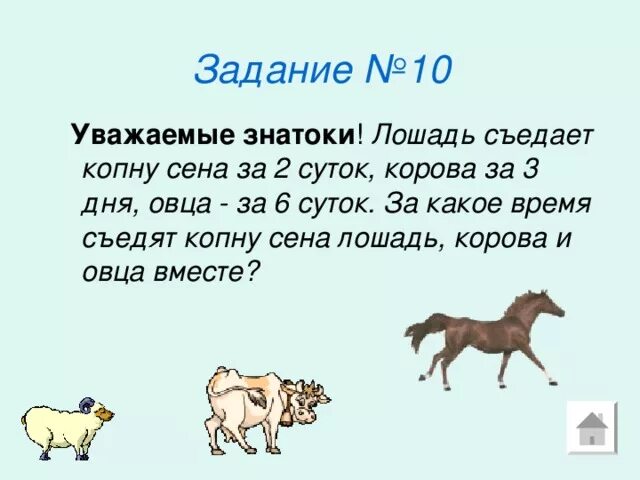 Задача про лошадей. Лошадь задания. Сколько ест лошадь. Задание у коровы жеребенок.