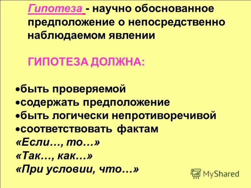 обоснованное предположение нуждающееся в проверке. гипотеза должна быть проверяемой. гипотеза. обосновать гипотезу. гипотеза должна удовлетворять требованиям:.