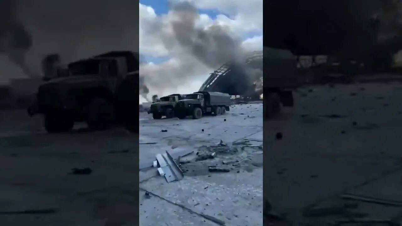 Ан уничтожен. Десант в гостомеле уничтожен. горящий самолет. сгоревший самолет. аэропорт гостомель обстрел.