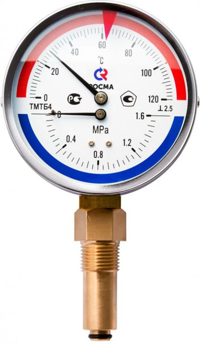 25913 08. ТМТБ-31р.1 0-120с 0-1mpa g1/2.2.5. Термоманометр ТМТБ-41. Термоманометр Росма ТМТБ-31р.2 80мм (0-120с), (0-0,4мра), g1/2, класс точности 2.5. Термоманометр Росма ТМТБ-3.