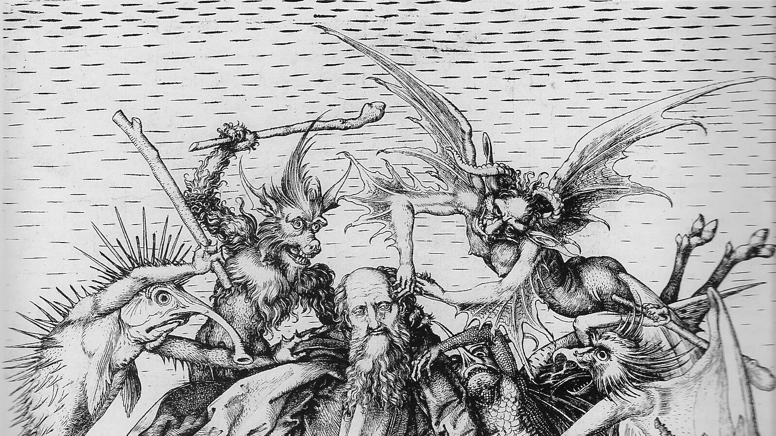 Демон 6 букв. Искушение Святого Антония гравюра. Martin Schongauer атака на Святого Антония.