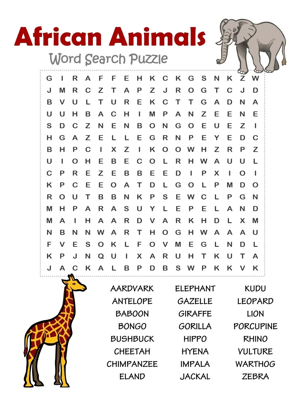 Animals wordsearch