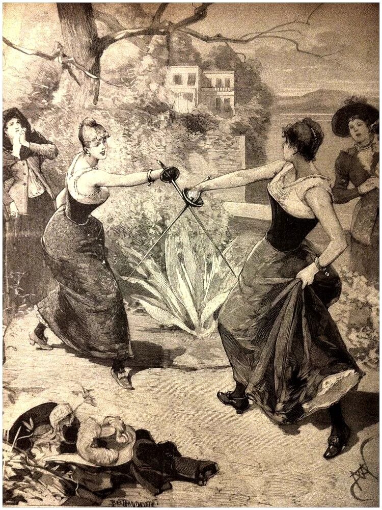 Сражаются на дуэли. Хосе Ривера, «женская дуэль», 1636. Маркиза де Несль. "Дамская дуэль" Доменико Мастальо.