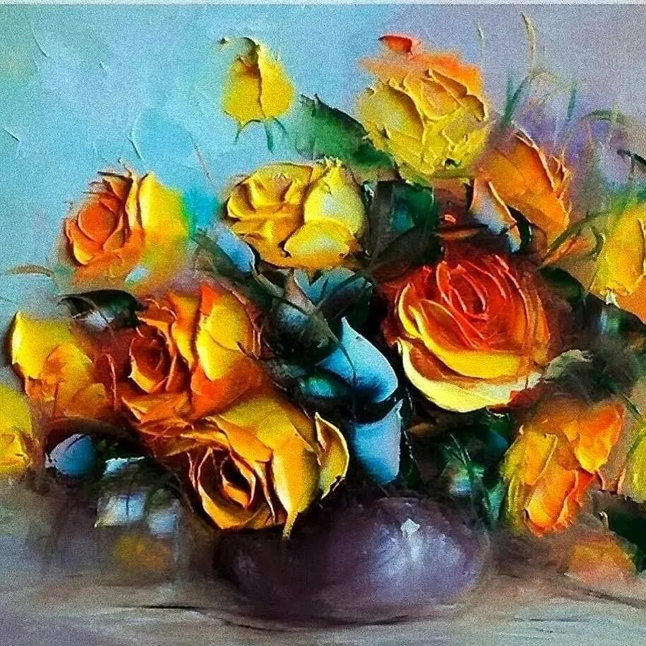 Масляные цветы. Картины Евы Бартосик. Анфиногенов натюрморт мастихином.
