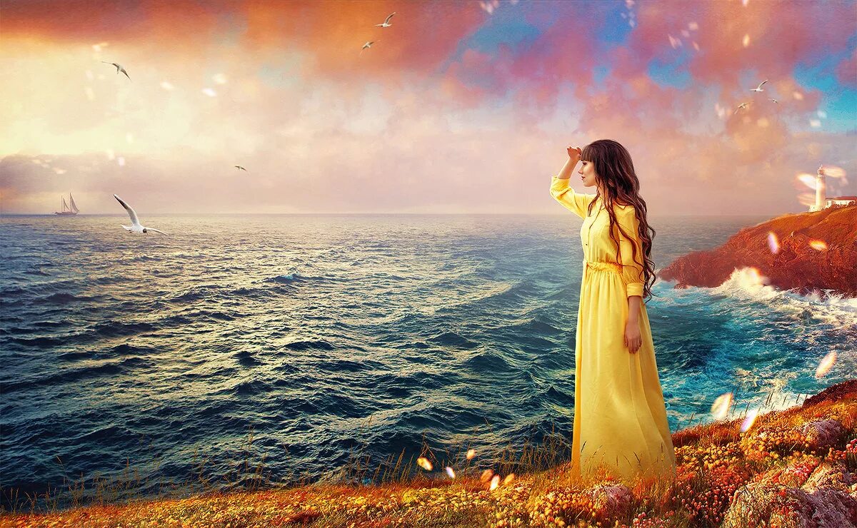 Море и небо девушка. Девушка ждет у моря. Девушка у моря Маяк. В ожидании моря. Алые паруса девушка