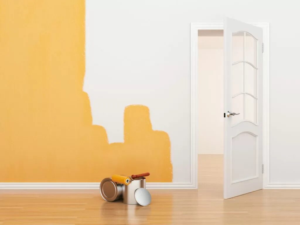 Отделка квартир. Разноцветные стены в комнате. Dulux изумрудный зеленый. Пустая комната. Краска для стен в квартире.