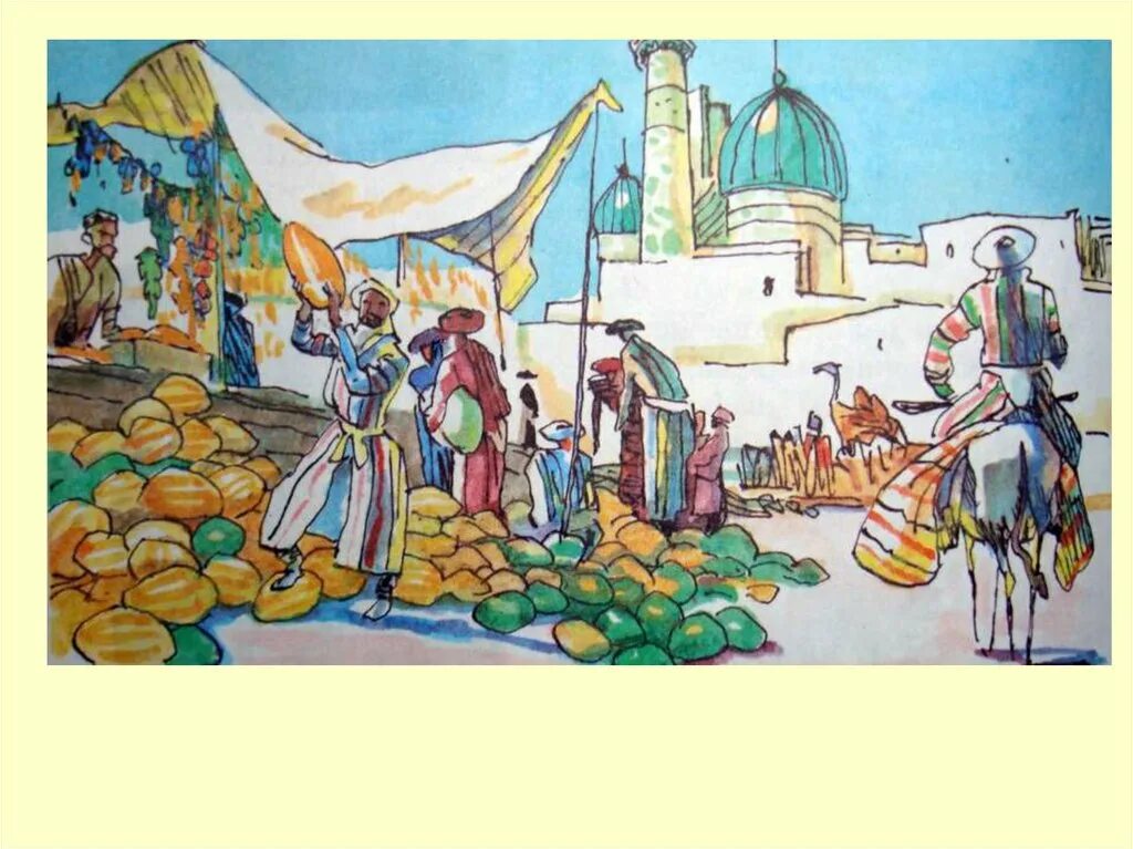 Образ художественной культуры средней Азии. Узбекские иллюстрации. Восточный базар иллюстрации. Восточный базар в древности.