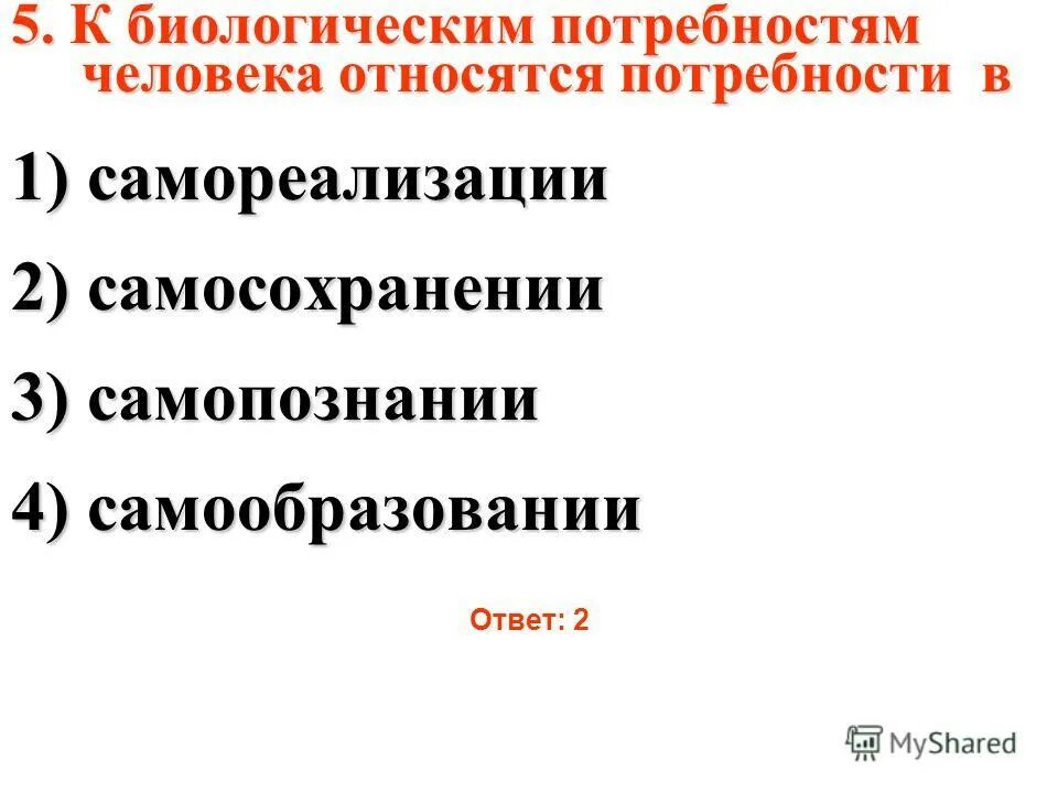 Какие потребности относятся к биологическим потребностям человека