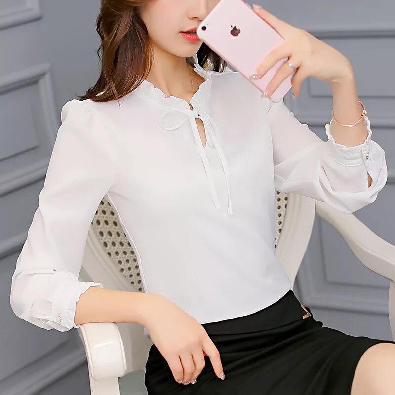 Офисная блузка купить. Белая блузка. Блузка женская с длинным рукавом. Корейские блузки для женщин. Белая шифоновая блузка.