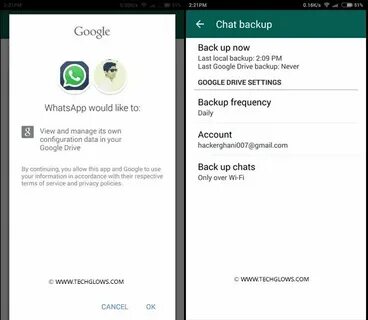 Резервную копию whatsapp в приложении