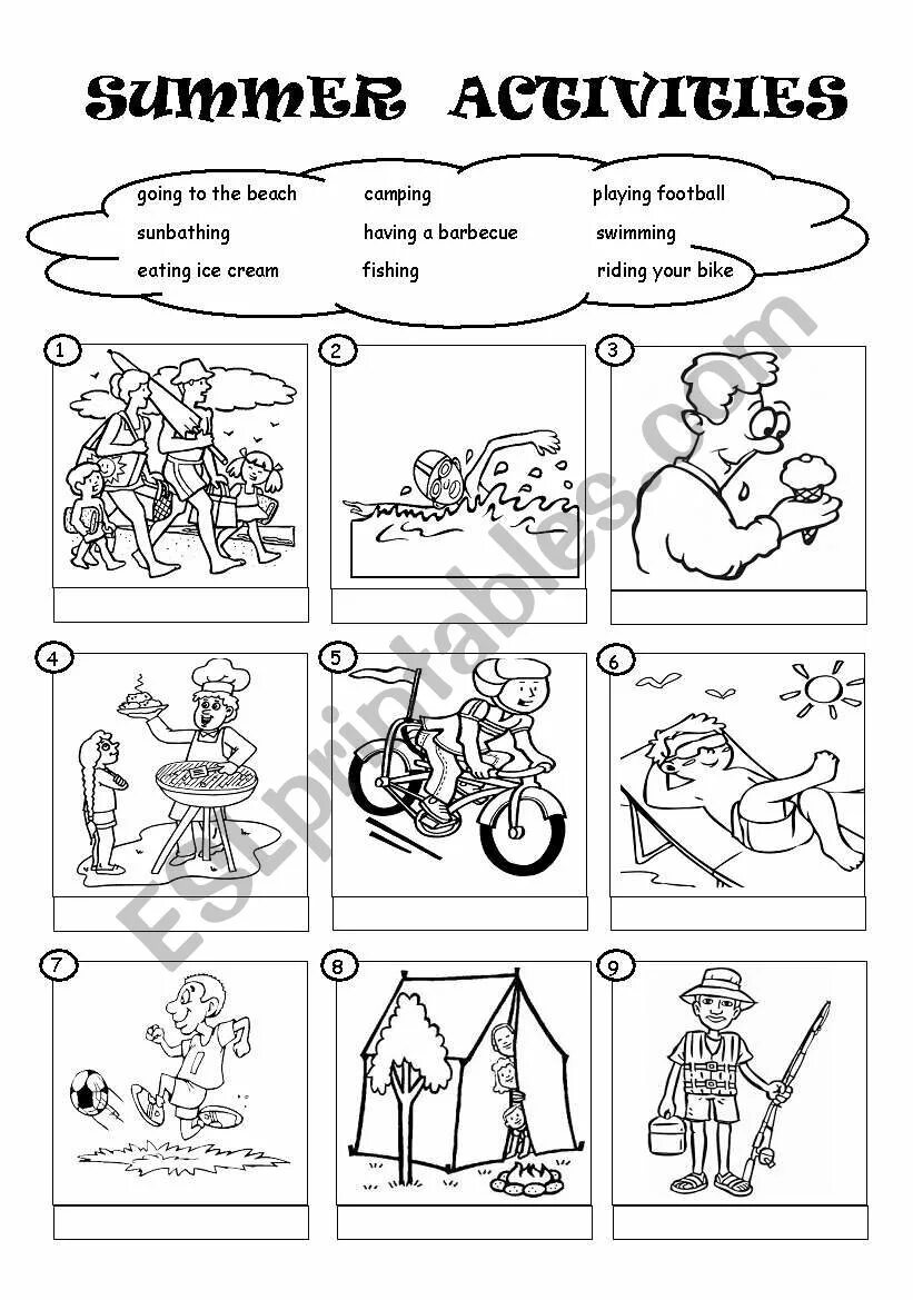 Activities worksheets. Summer activities pictures. Summer activities for kids. Картинка summer holidays для описания. Summer activities pictures.