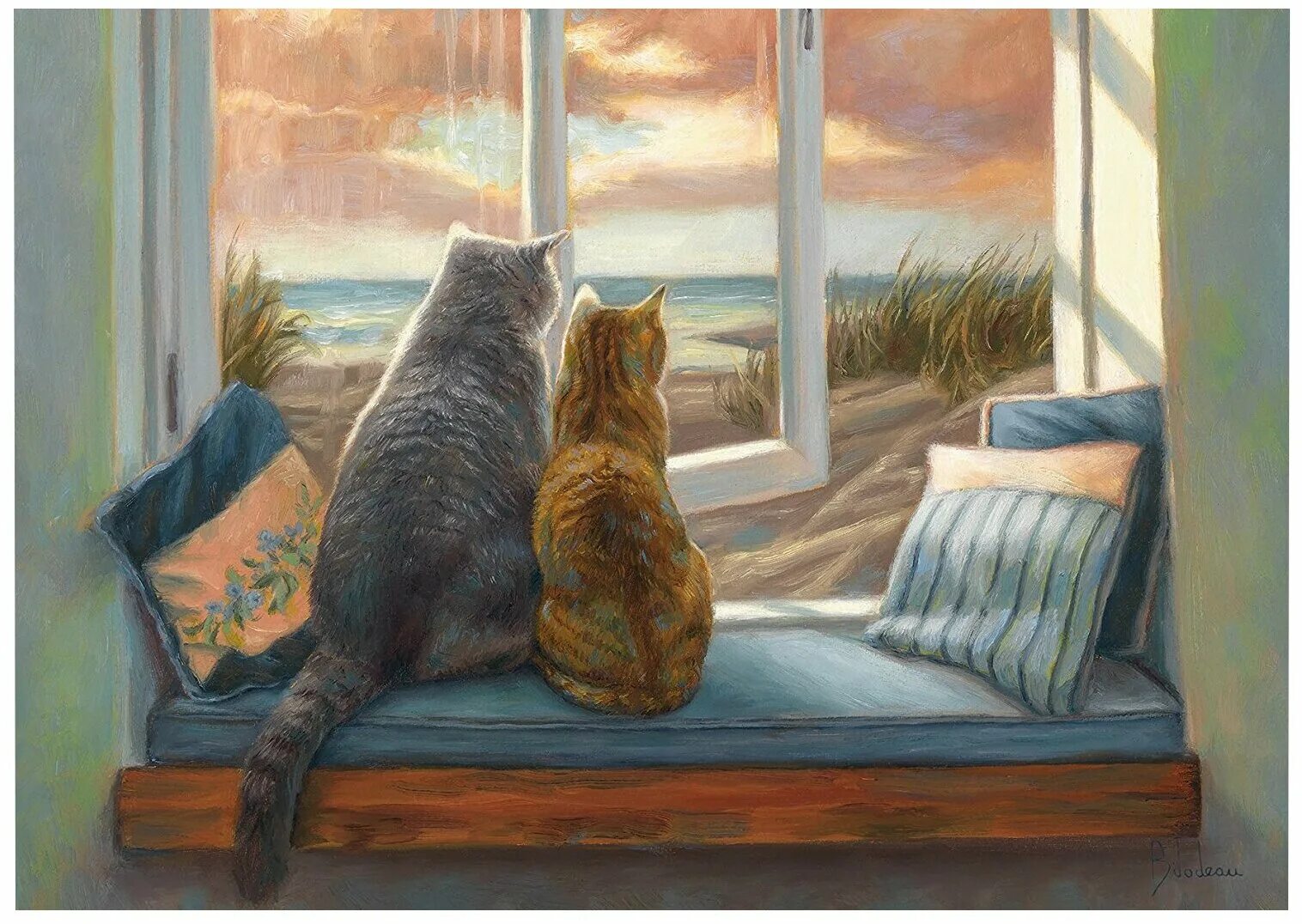 Каждый день наслаждаюсь рисунком окон. Lucie Bilodeau кошки. Кошка на окне живопись. Рыжий кот на подоконнике. Кошка на окне картина.