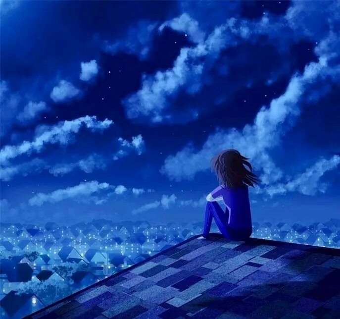 Синий печаль. Девочка смотрит в небо. Грустное небо. Небо и одиночество. Девушка ночь грусть.