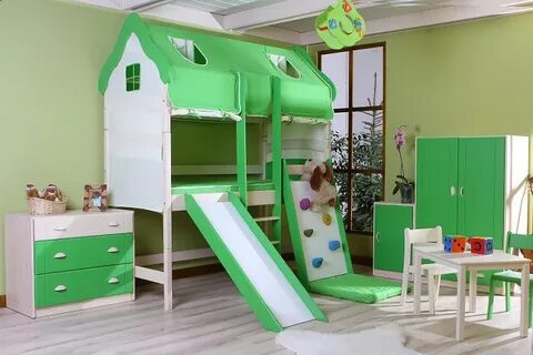 Кровать чердак с горкой