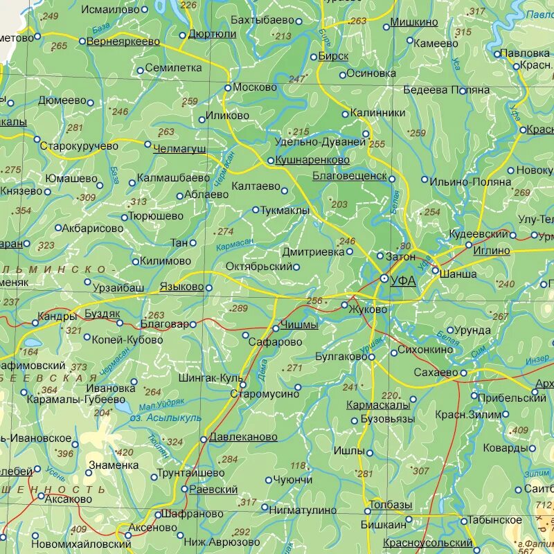 Местоположение уфа башкортостан. Карта Башкирии подробная деревнями. Карта Татарстана и Башкирии с районами. Физическая карта Башкирии. Карта гор Башкирии подробная.