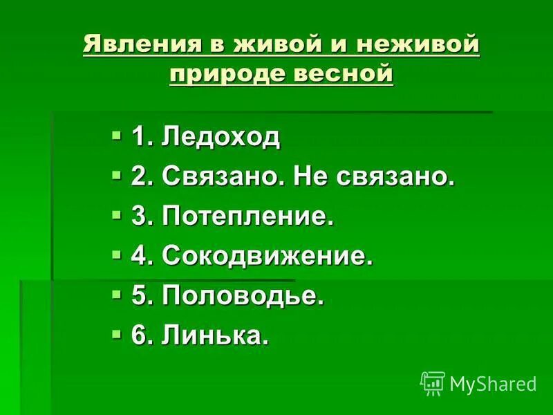 Явления живой и неживой природы весной