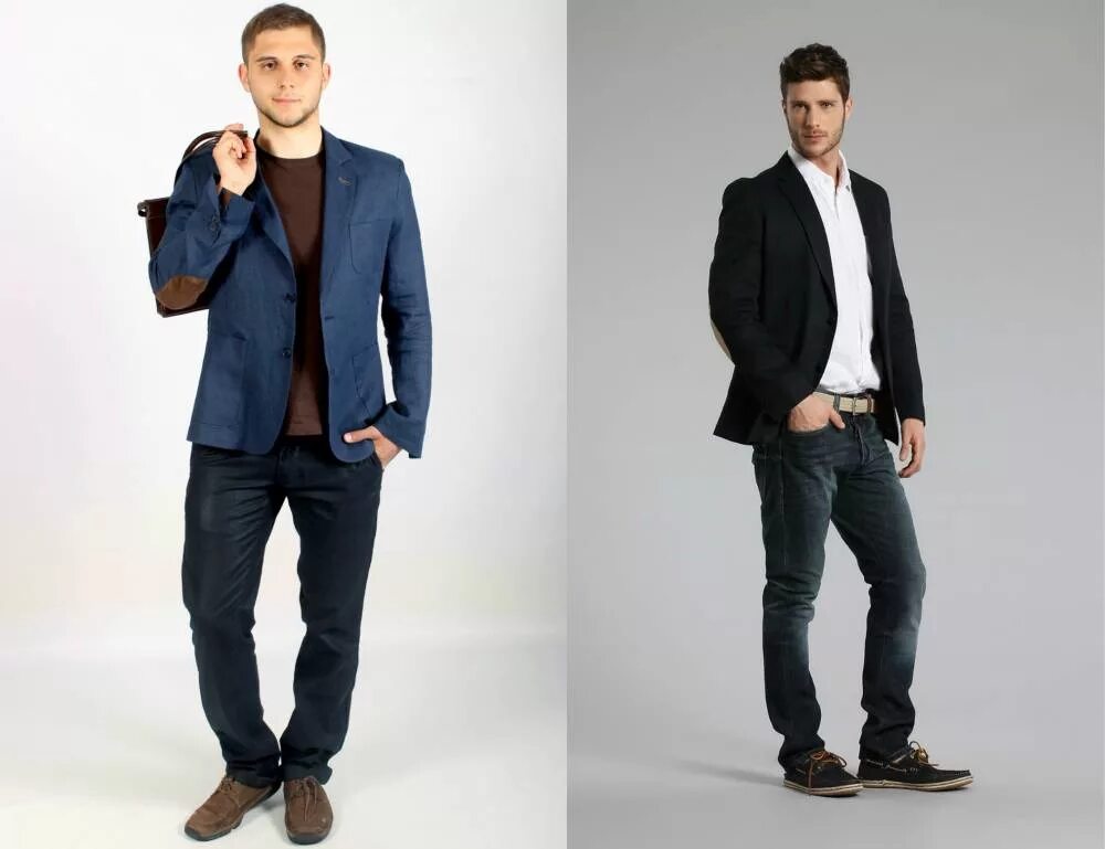Tenue: Blazer en tricot gris, Chemise à manches longues á pois bleu marine, Jean