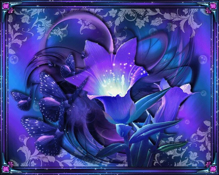 Мерцающие картинки ночь. Магические синие цветы. Фантастические цветы сверкающие. Переливающиеся вечерние цветы. Волшебные ночные цветы.
