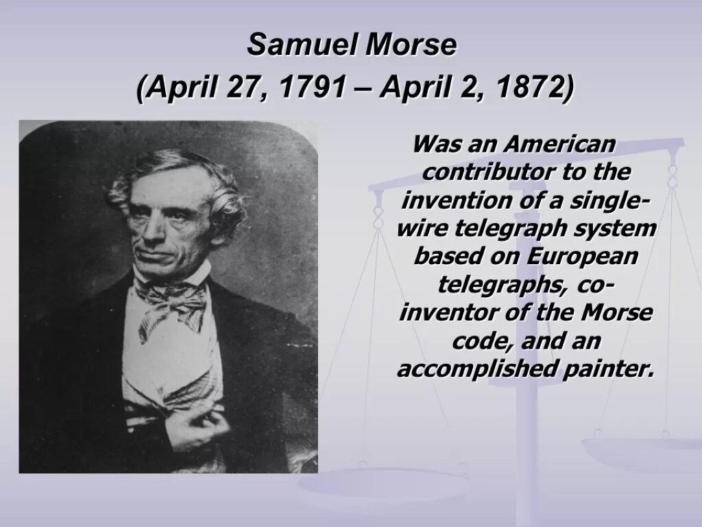 Сэмюэль Финли Бриз Морзе (1791–1872), США. Сэмюэль Финли Бриз Морзе. Биография Сэмюэль Финли Бриз.Морзе. Самюэль Морзе и Телеграф. Самуэль морзе