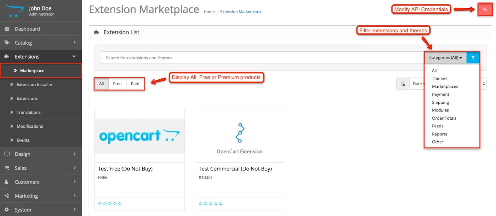 Extensions marketplace