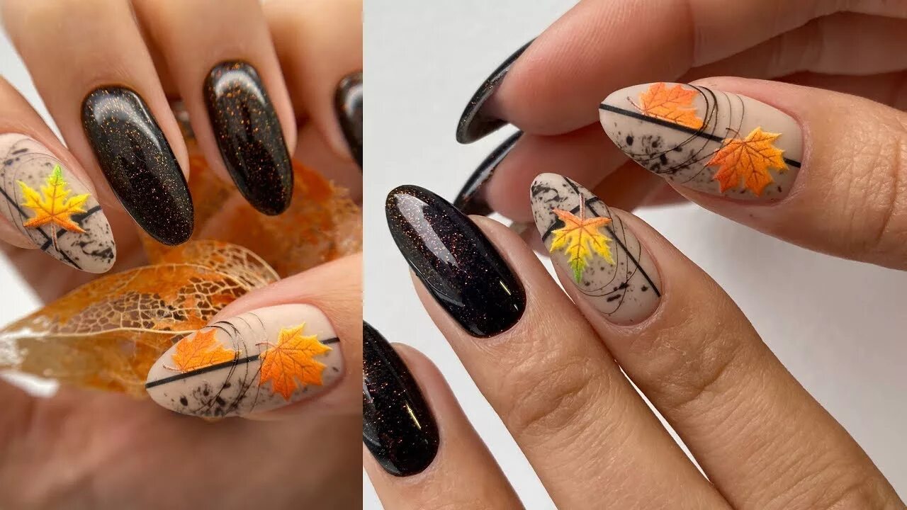 Дизайн ногтей осень 2023 год. Маникюр осень. Маникюр с кленовым листом. Осенний маникюр с листьями. Осенний маникюр с листочк.