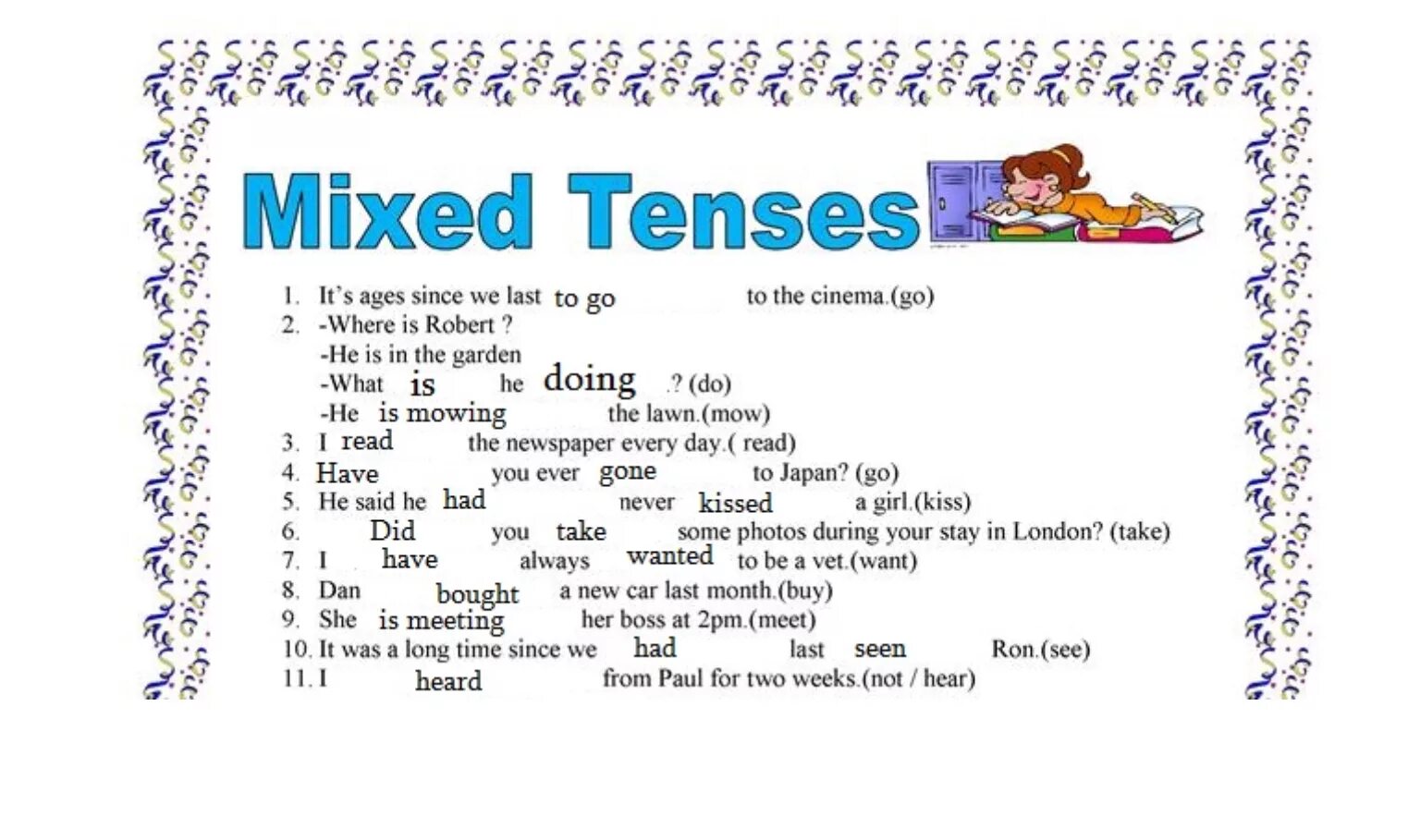 Simple mixed. Mixed Tenses ответы. Mixed past Tenses упражнения. Tenses Worksheets 6 класс. Mixed Tenses Review ответы.